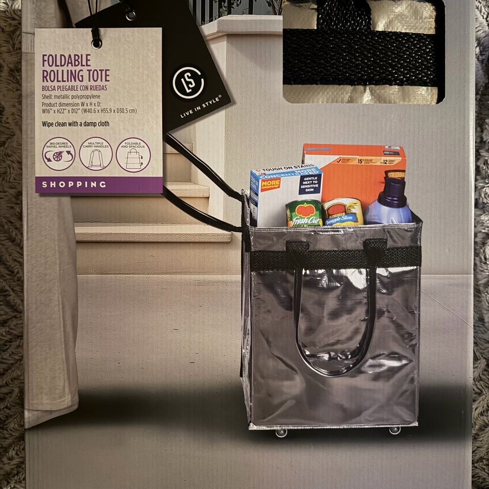 Aldi Foldable Rolling Tote - Silver